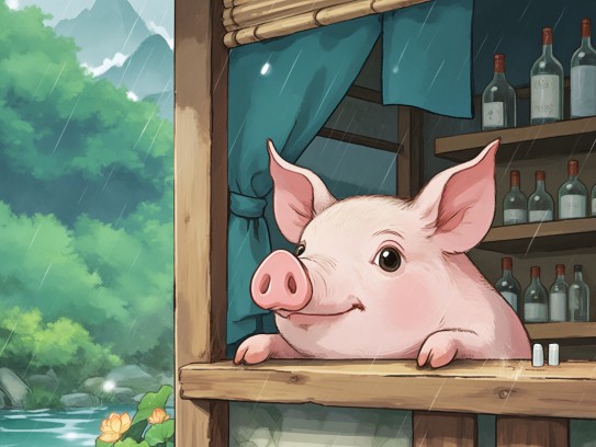 春雨润猪心,珠帘难掩情——生肖猪在绵绵春雨中的温馨生活点滴 春雨润猪心,珠帘难掩情——生肖猪在绵绵春雨中的温馨生活点滴