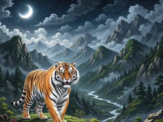 深山风动三更夜，虎啸山林揭秘，探寻打一生肖之虎的神秘传说与生肖文化