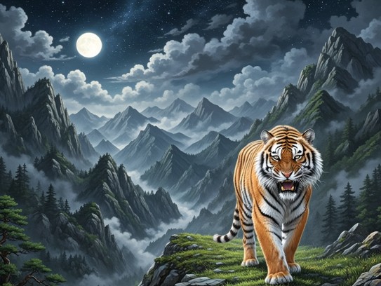 深山风动三更夜，虎啸山林揭秘，探寻打一生肖之虎的神秘传说与生肖文化